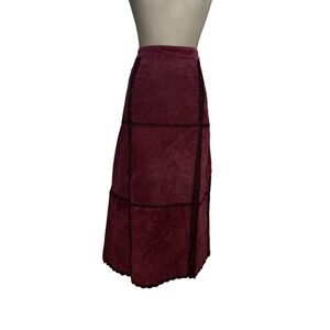 Vintage CBO‎ New York Burgundy Red Suede Patchwork Maxi Skirt 1X Lace Trim